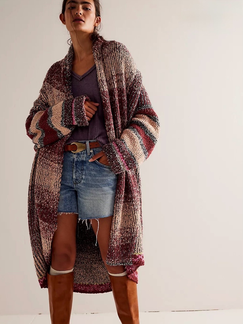 Free People Found My BFF Cardi Long Line Oversized Fuzzy Cardigan Sweater XS